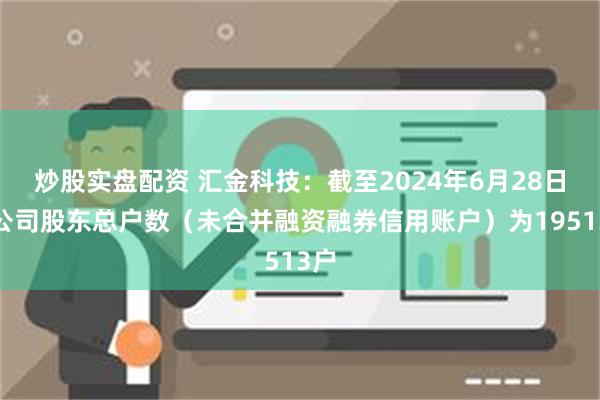 炒股实盘配资 汇金科技：截至2024年6月28日，公司股东总户数（未合并融资融券信用账户）为19513户