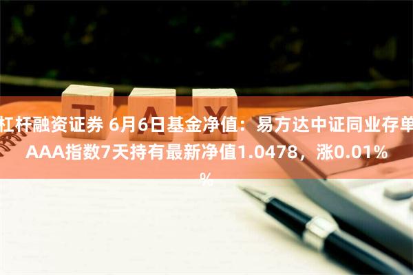 杠杆融资证券 6月6日基金净值：易方达中证同业存单AAA指数7天持有最新净值1.0478，涨0.01%