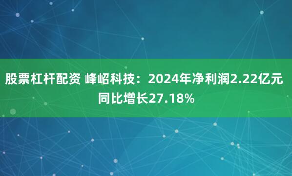 股票杠杆配资 峰岹科技：2024年净利润2.22亿元 同比增长27.18%